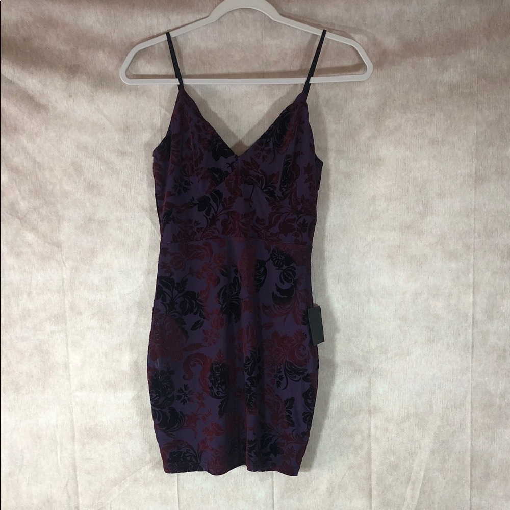 NWT Y2K purple Fairygrunge bodycon‎ babydoll dress with velvet burnout